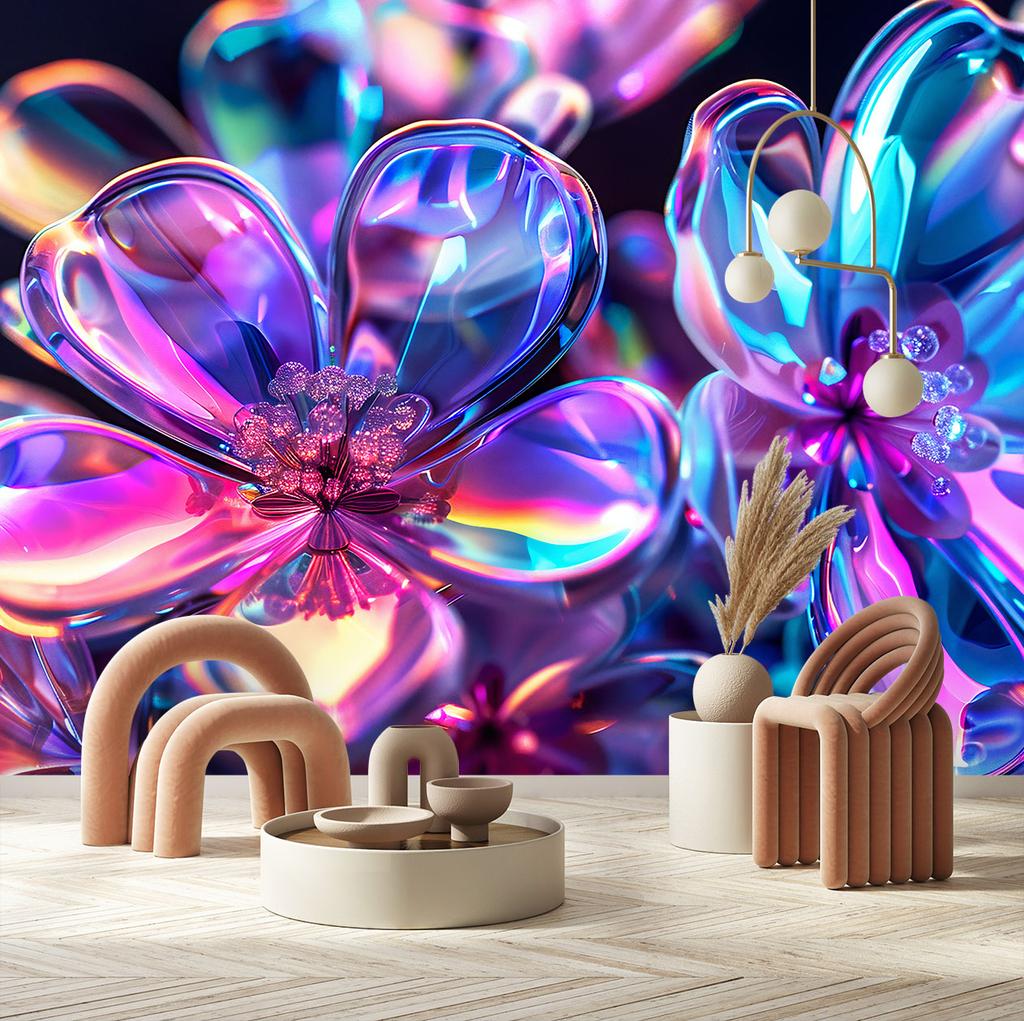 Wallpaper Colorful Glass Flowers - Bouquet