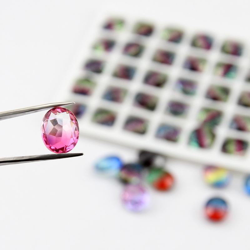 Ungebohrter ovaler Turmalin Farbverlauf Edelstein für DIY Schmuck, Schuhe, Taschen - 10x12mm