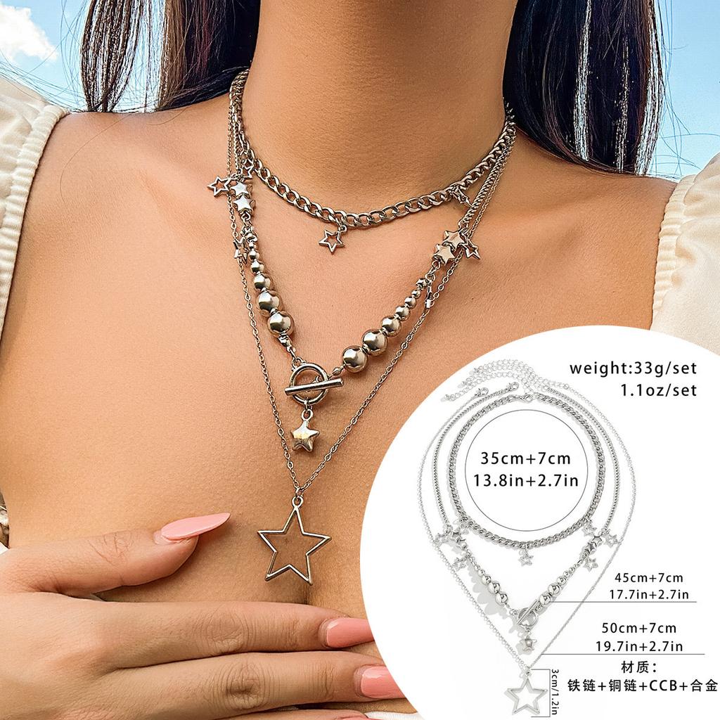 European and American Style Y2K Heavy Industry Beaded Neck Chain Necklace, Sweet and Cool Star-shaped Fringed Female Niche Design Imitation