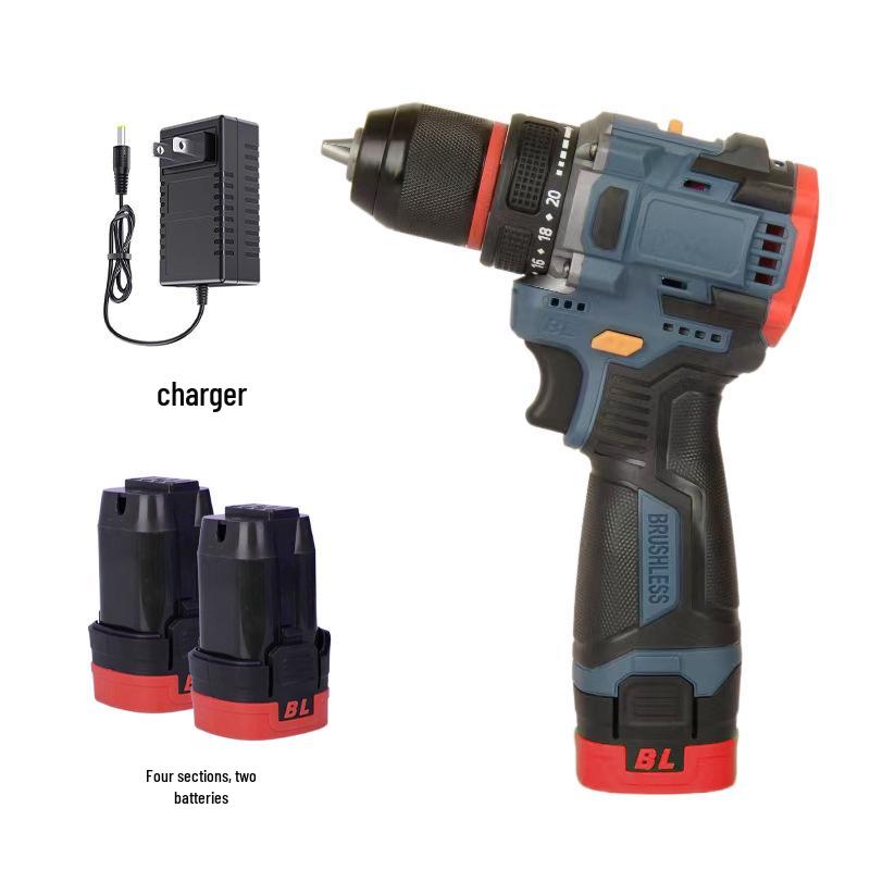 Adjustable Two-Speed Brushless Electric Screwdriver and Drill with Rechargeable Lithium Battery for Household Use