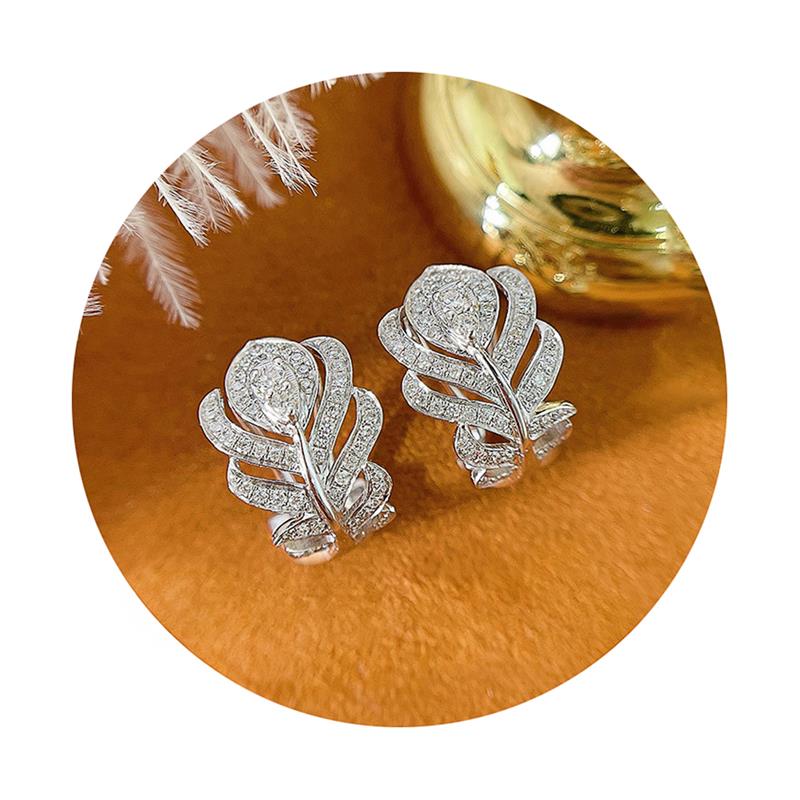 Xiaomi Huitan Gentle Feather Hoop Earrings for Women Full Brilliant Cubic Zirconia Charming Wedding Party Fresh Accessories Jewelry