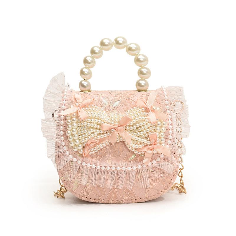 Sweet Pearl Princess Tote Bag Stylish Lace Bow Design For Kids With Breathable Material