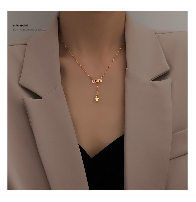 Japanese & Korean Love Tassel Star Necklace - Titanium Steel Clavicle Chain for Women