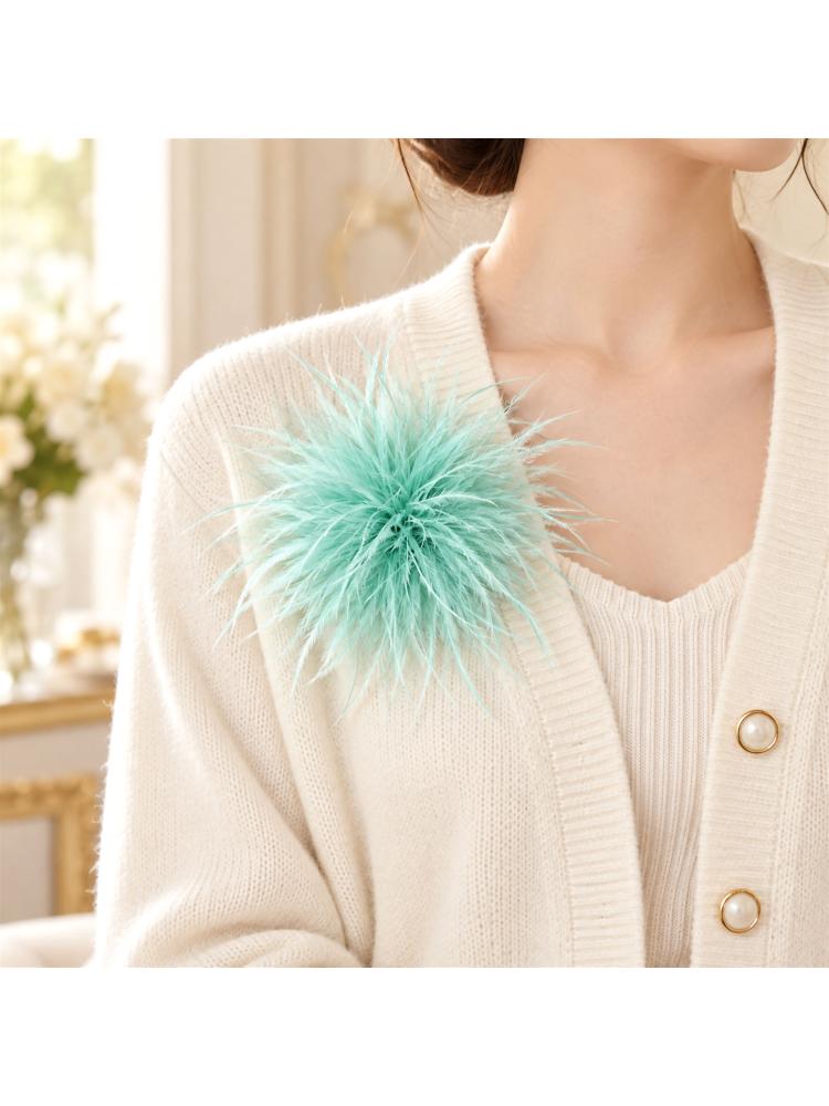 Handcrafted Natural Feather Flower Brooch, Full Radiating Design Badge with Pin Back and Hair Clip for Outfit Styling