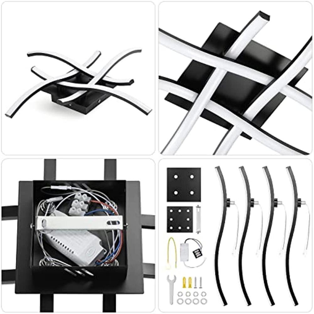 LED Ceiling Light 12W 24W Curved Design Ceiling Lamp Modern Living Room Lamp 6000K Cold White for Dining Room Bedroom Balcony