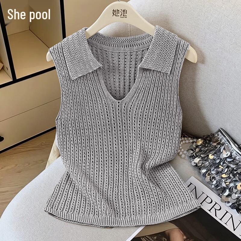 Women s Lyocell Linen Lapel Hollow Out Slim Fit Vest One Size
