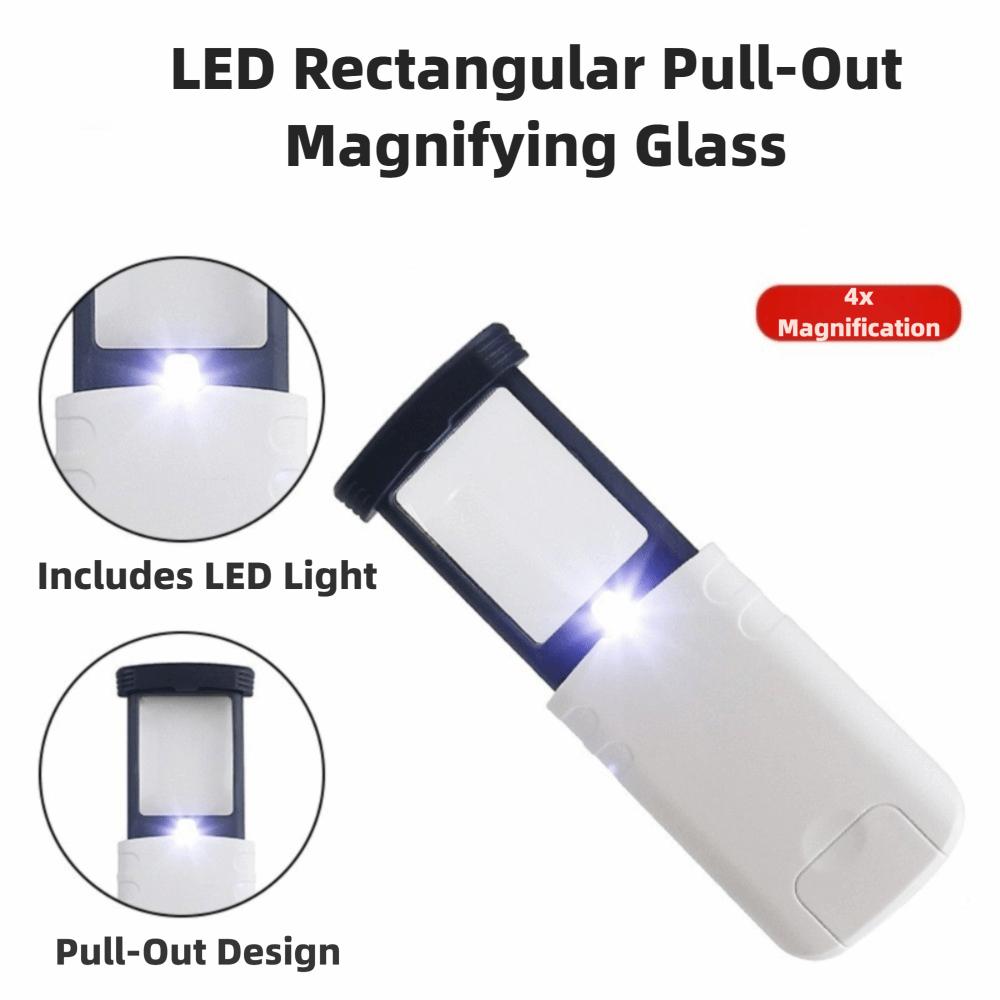 4X Magnification Pocket Magnifying Glass Drawable Design Rectangular Shape Small Magnifier Portable Lighted Magnifier