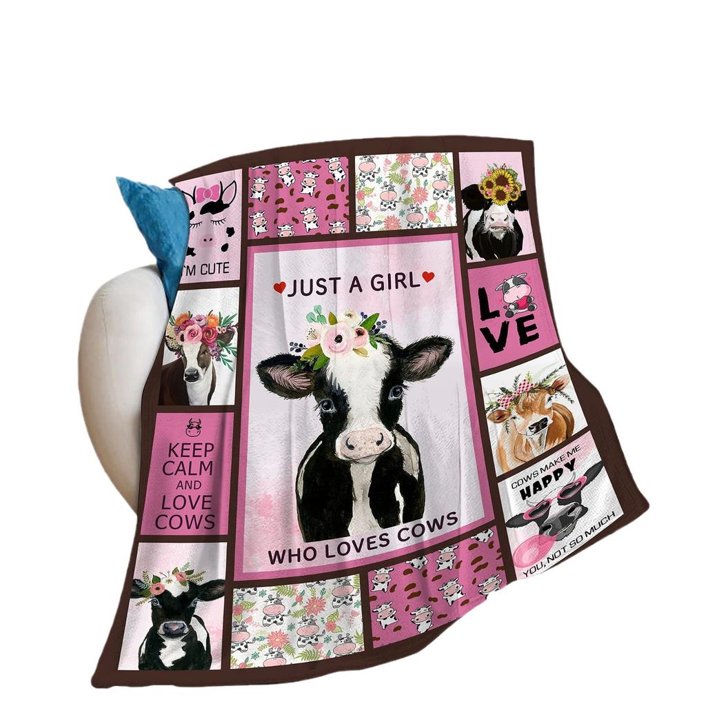 Cow Print Flannel Blanket Cartoon Blanket Nap Blanket
