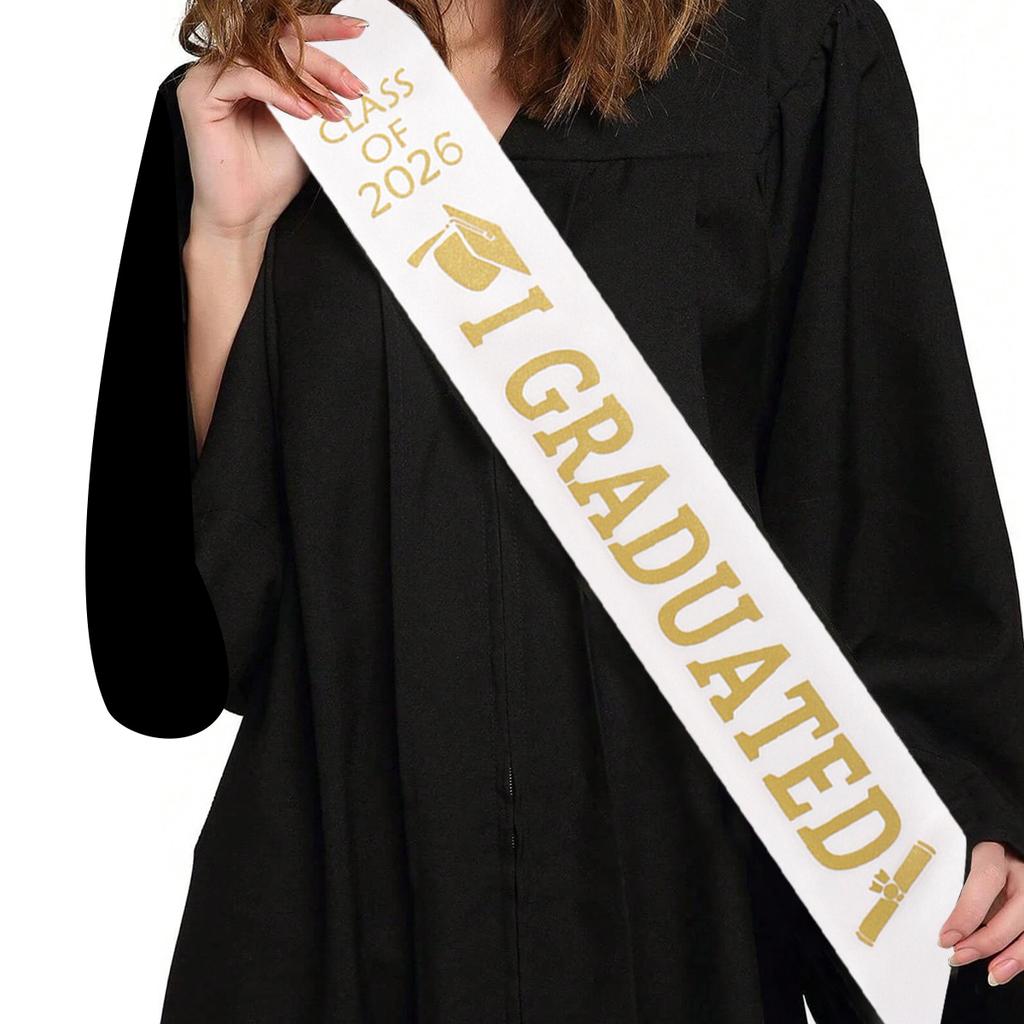 Class of 2026 Graduation Sash I Graduated Printed Stole 4 Color Choices Polyester Sash for Congrats Graduation Party Decorations