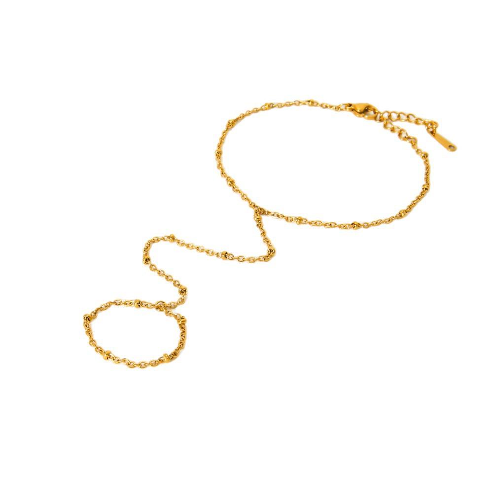 18k Gold Stainless Steel Pvd Gold Bead Chain Pendant Bracelet Finger Ring Bracelet Waterproof and Color Retention Jewelry Gift