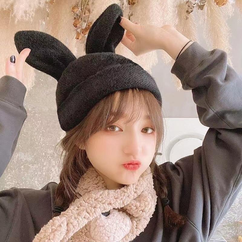 Unisex Ear Protect Plush Hat Long Bunny Ear Shape Hat Warm Fluffy Winter Plush Warm Skiing Supplies for Adult Teens