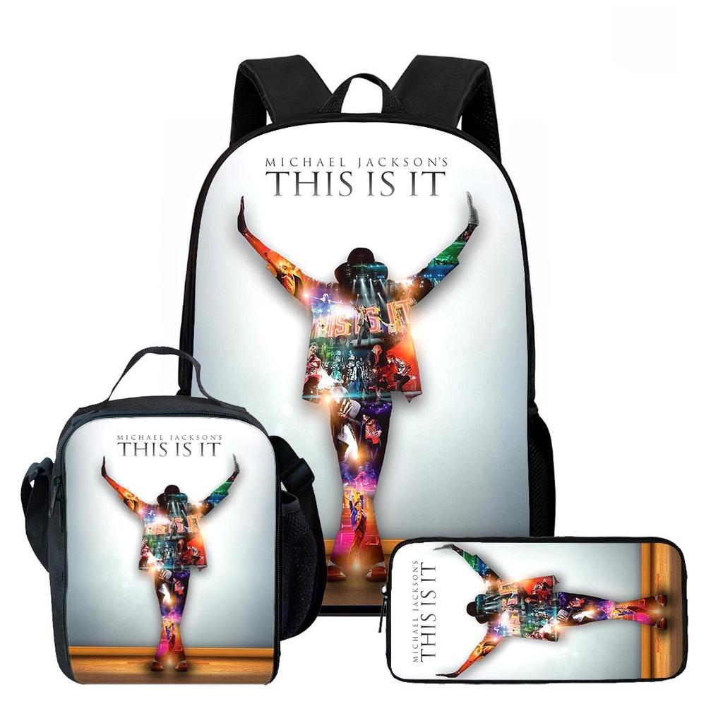 MJ Printed Backpack Lunch Bag Pencil Case Set for Kids Students