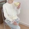 Red lace splicing sweater women's autumn and winter design waist knitted cardigan small short top