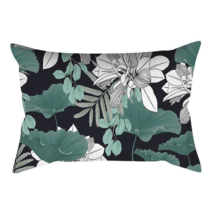Home Flower and Green Plant Rectangular Waist Pillowcase, Peach Skin Velvet Digital Printed Throw Pillow, Office Waist Cushion Cover