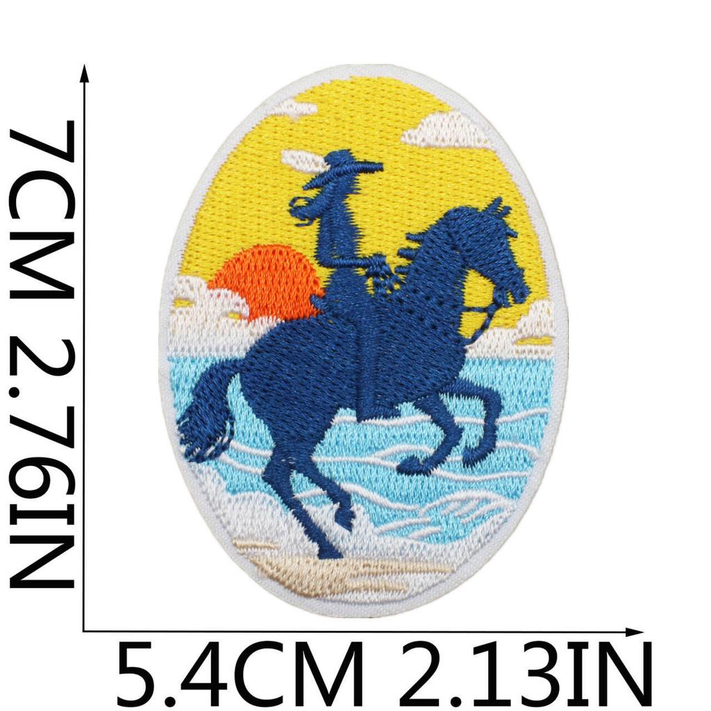 Horse Pentium Embroidery Cloth Sticker Western Denim Computer Embroidery Badge Fashion Girl Decoration Guitar Embroidery Badge Ironing