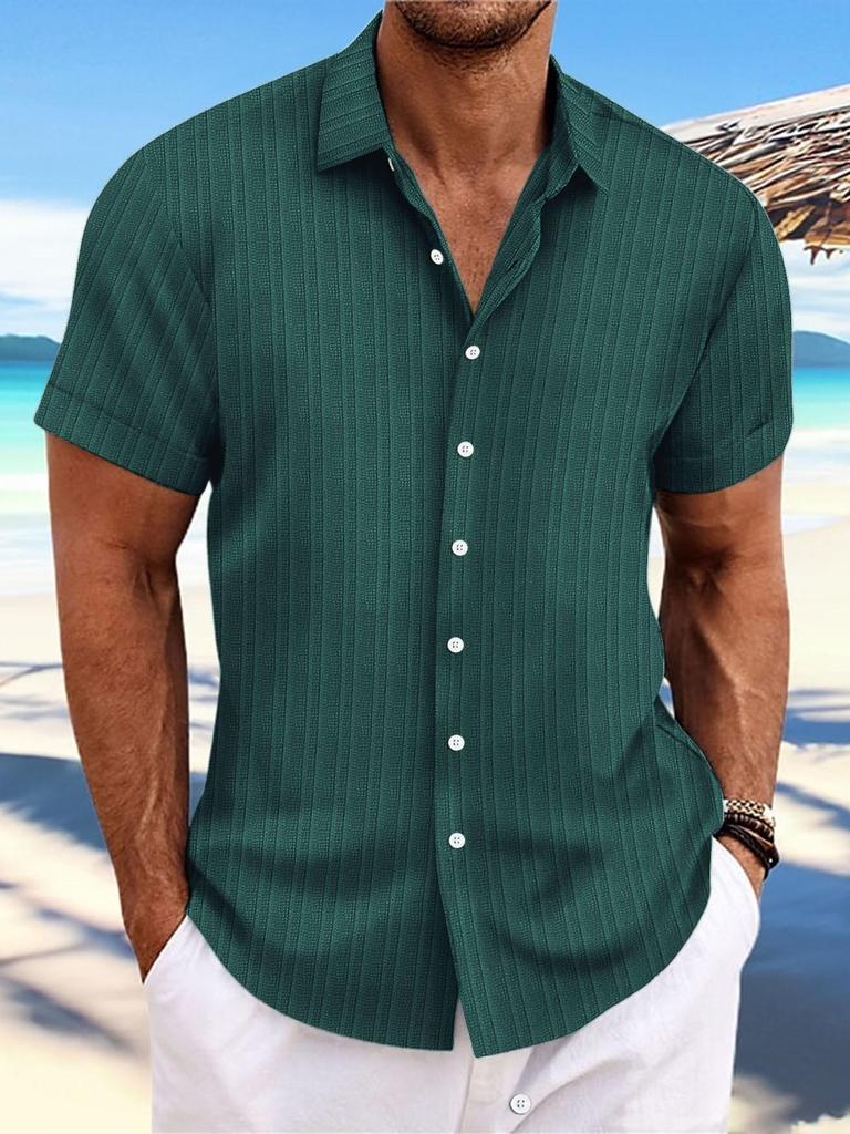 Europäisches Herren-Kurzarm-Baumwoll-Leinen Casual Lockeres Atmungsaktives Jacquard-Hemd
