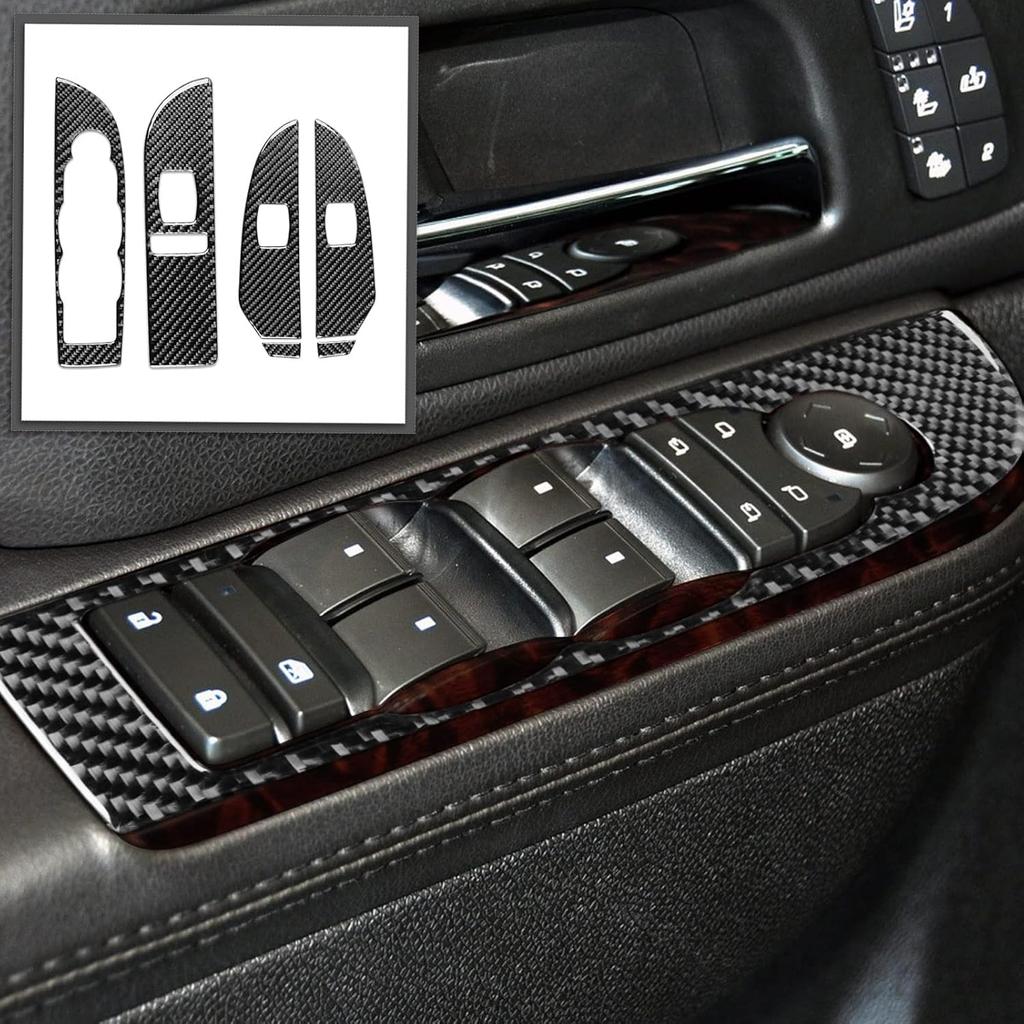Real Glossy Black Carbon Fiber Sticker Car Inner Door Pull Handle Frame Anti-Collision Cover Trim Compatible with Chevrolet Avalanche/Silverado LTZ