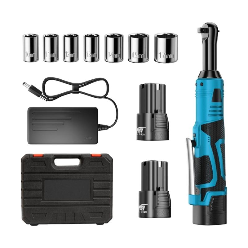 High Torques 90 Degree Pivots Ratchet Wrench Variable Speed Control Rechargeable Battery Comfortable Grip for Mechanical Tasks