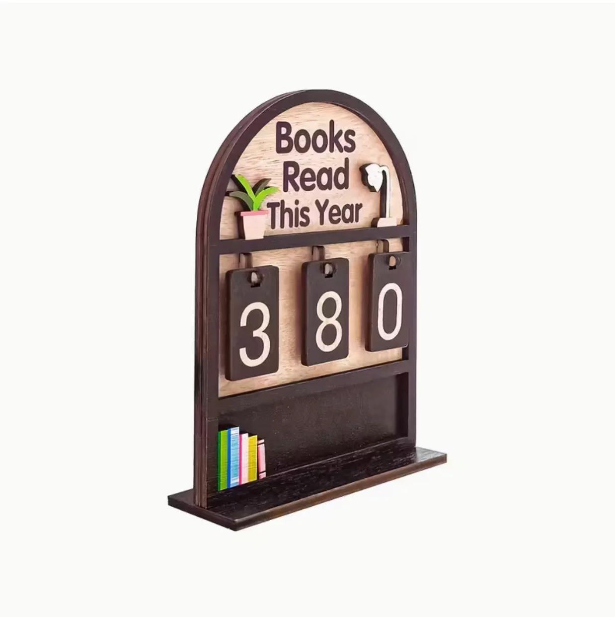 

Wooden Annual Reading Tracker Display Tracks Up to 999 Books Text Base Design Sturdy Book Shelf Decoration Gift for Book Lovers