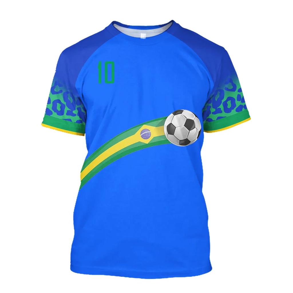 Summer Men's Brazil Flag 3D Printed Soccer Jersey Casual Sports World Cup T-shirt