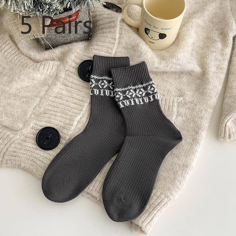 

5 пар женских носков с ворсом в этническом стиле на весну и осень 5 Pairs