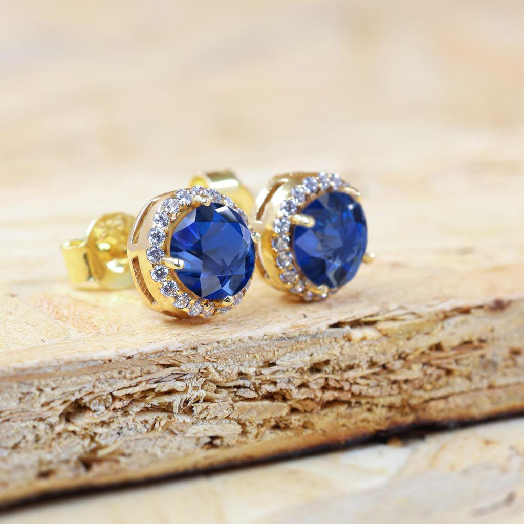 Blauwe Saffier Oorbellen met Stift voor Dames, Blauwe Saffier Oorbellen, Minimalistische Oorbellen, Gouden Oorbellen, Zilveren Oorbellen, Cadeau voor Haar