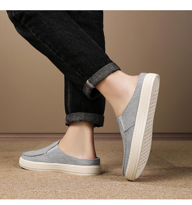 Men's Casual Cotton Linen Backless Moccasins - Solid Color Low-Top Slippers
