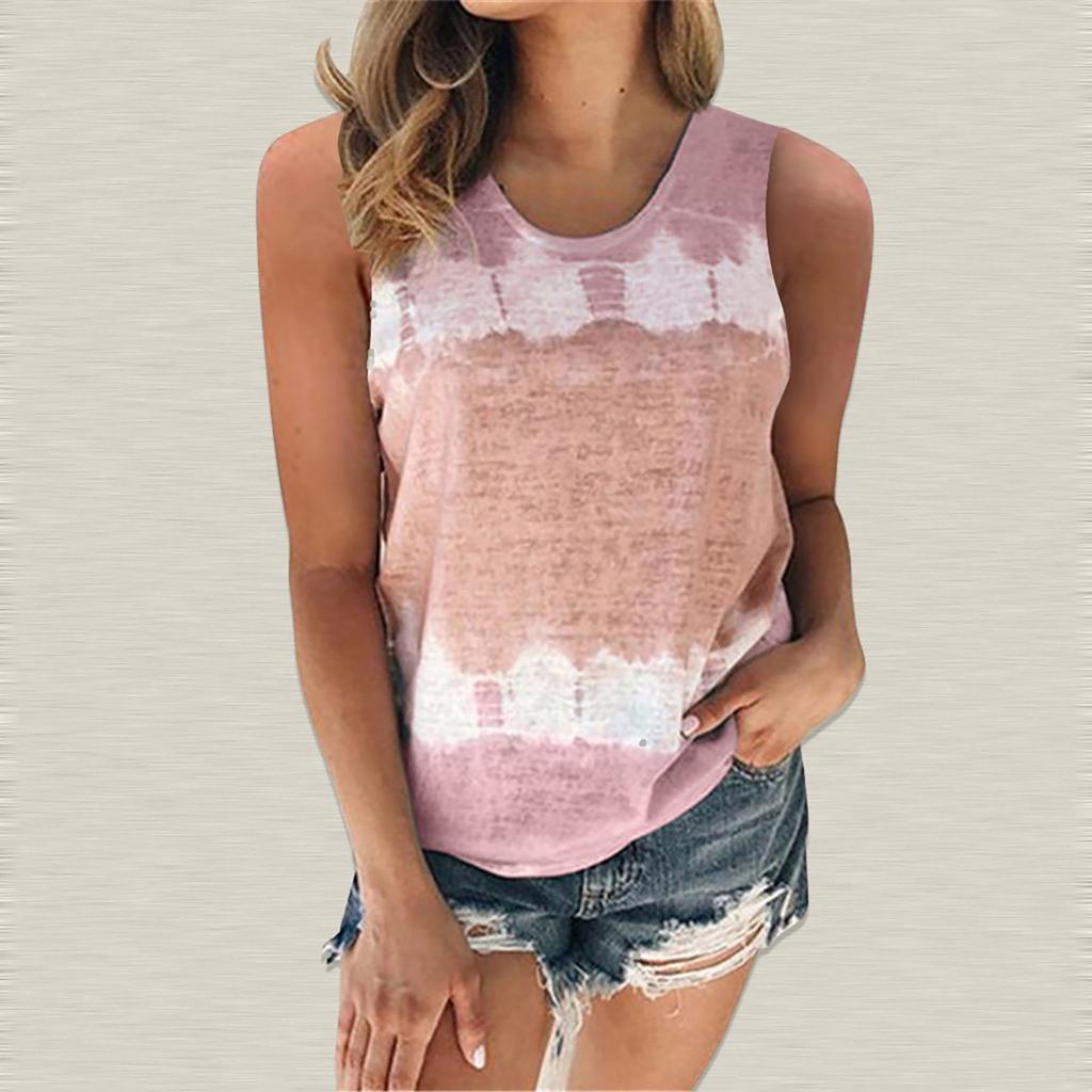 Women's Fashion Summer Loose Crewneck Temperament Short Sleeve Tie-dye Printed Vest Top