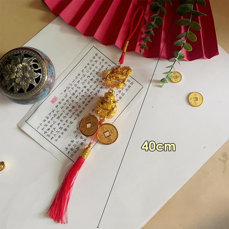 Chinese New Year Gold Color Plastic Horse Pendant Long Red Tassel Ornaments For Car Home Decor Lucky Charm Hanging Decoration