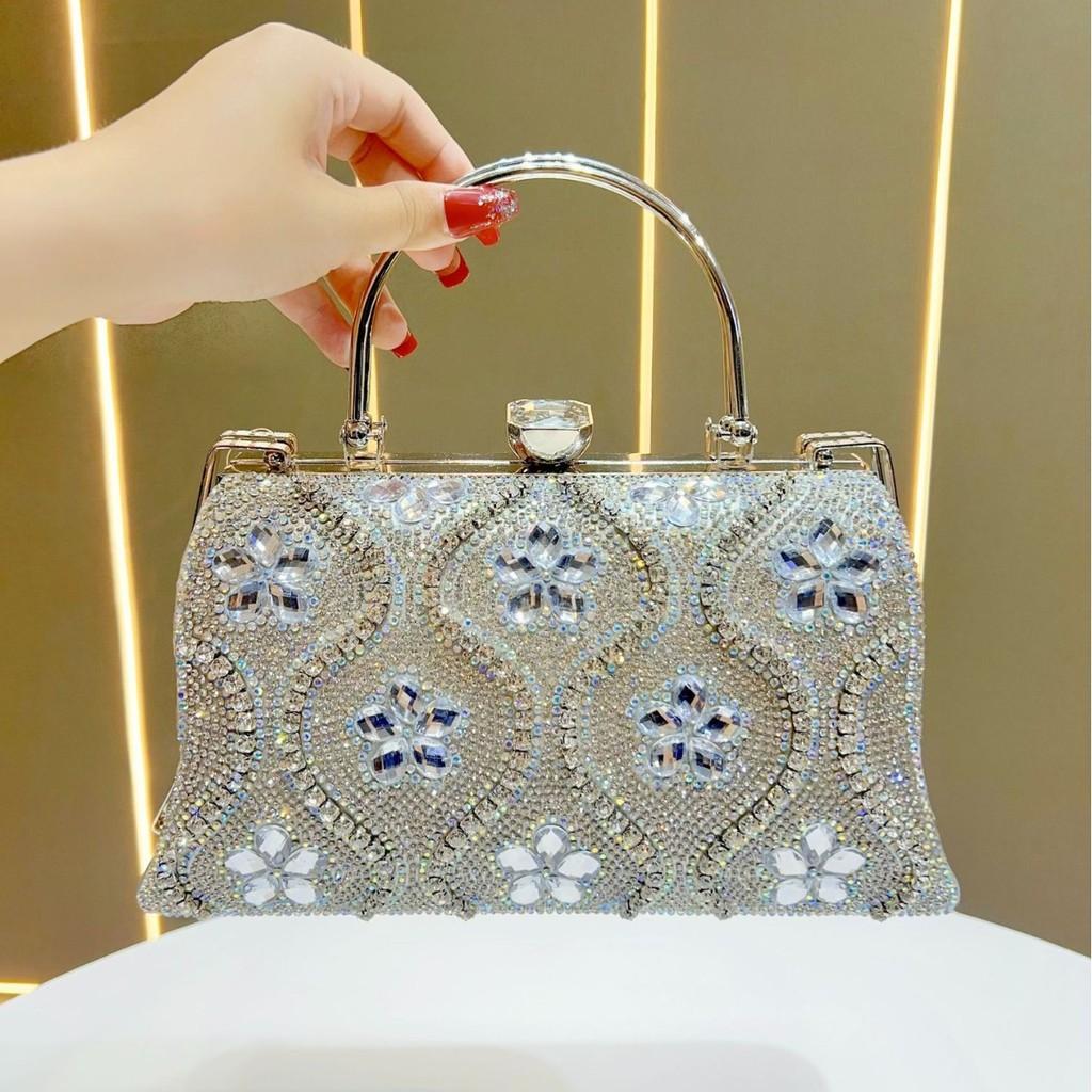 Damen Abendtasche mit großer Kapazität, mit Kette und Diamantakzenten für Ausgehen und formelle Anlässe