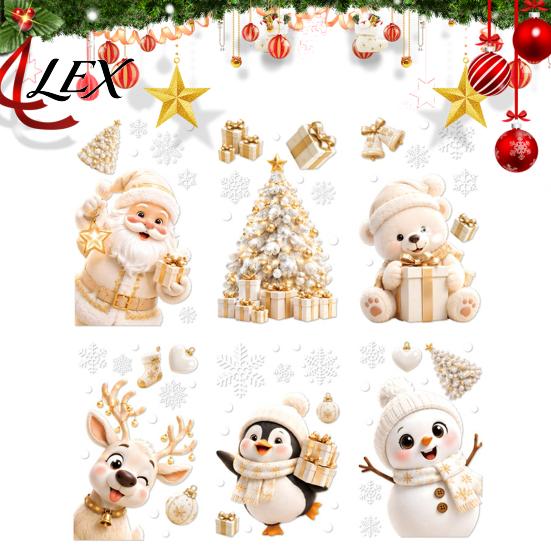 Easy Apply Window Clings 6Pcs Christmas Clings, Xmas Reusable Double Sided Snowman Decals Snowflake for Decorations Home Decor Office Party