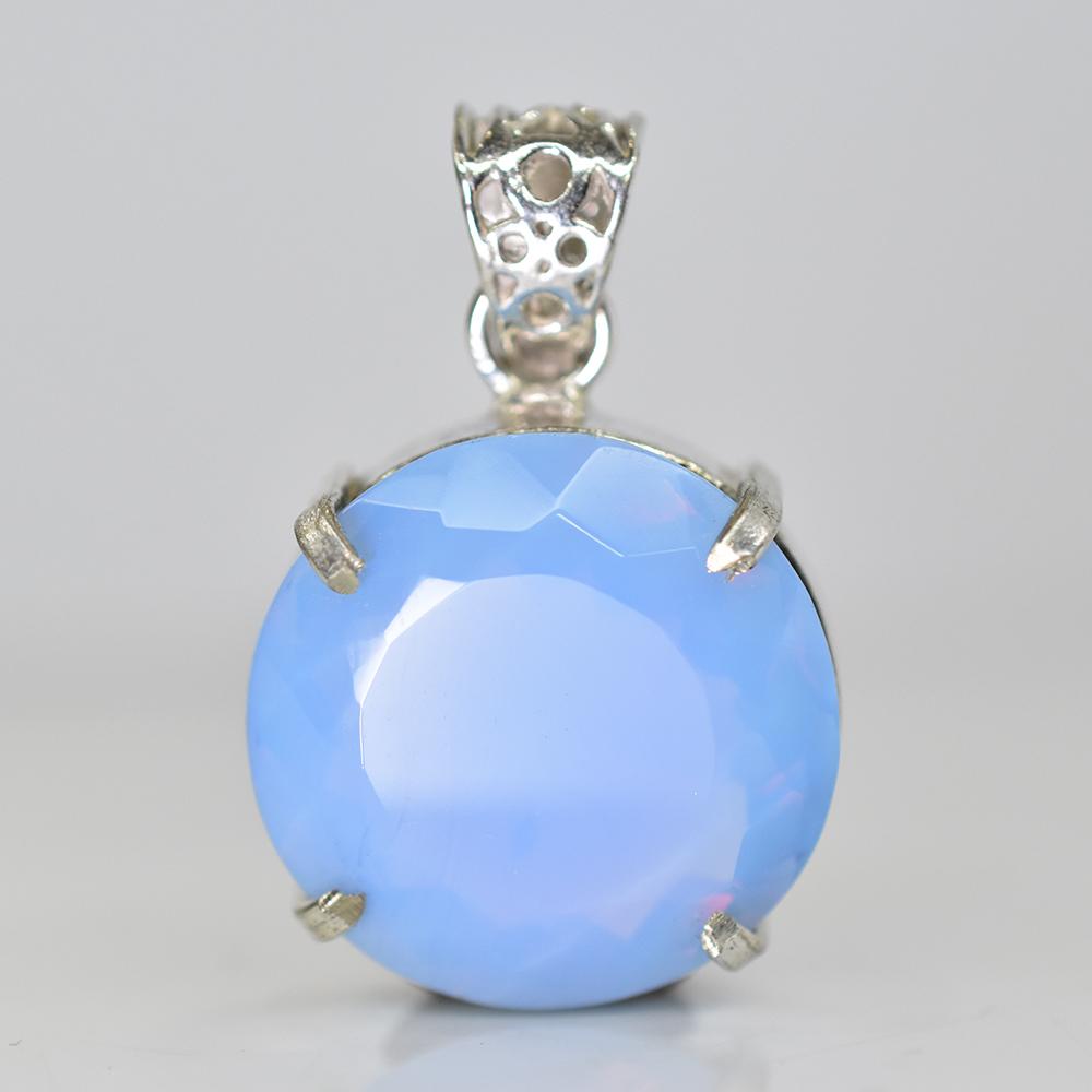 48.20 Ct Round Cut CERTIFIED Opal 925 Sterling Sliver Natural Gemstone Pendant MY-PD-149-NS