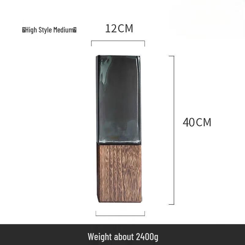 

Decorative Square Glass Vase with Wood Accent