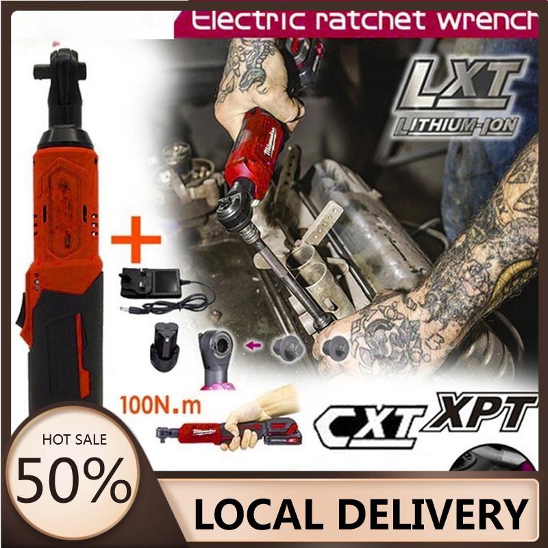 

12V 90°Многофункциональный электрический угловой гайковерт Аккумуляторный перезаряжаемый 3/8 дюйма Трещоточный гайковерт со светодиодной подсветкой 2 Battery Sets