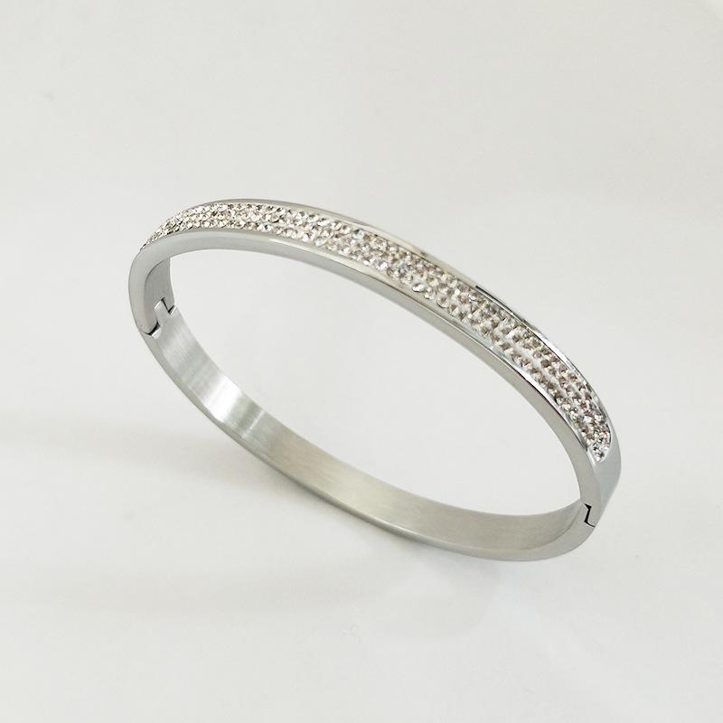 Korean Style 18K Gold Plated Stainless Steel  Titanium Three-Row Diamond Bracelet