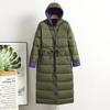 Winter Light Belt Down Jacket Fashionable Large Size Women's Medium and Long Waist Over Knee Hooded Warm Jacket