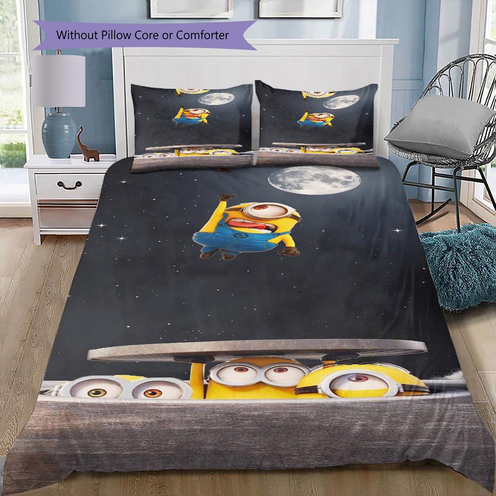 Classic Minions Printed Bedding Set 3PCS Cartoon Character Duvet Cover Pillowcase For Children Teens Room Home Decor