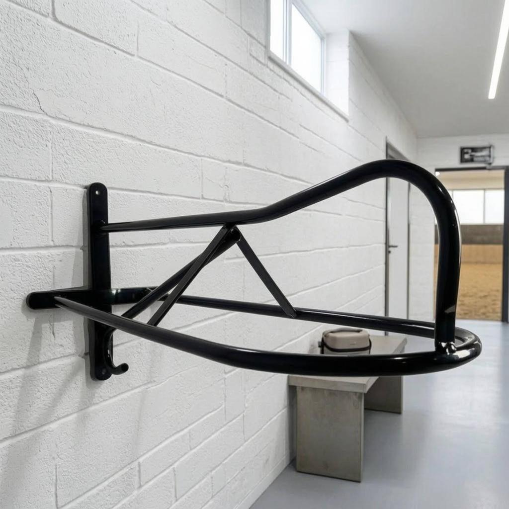 Wall-Mounted Saddle Rack Horizontal Bar Black Metal Space Saving