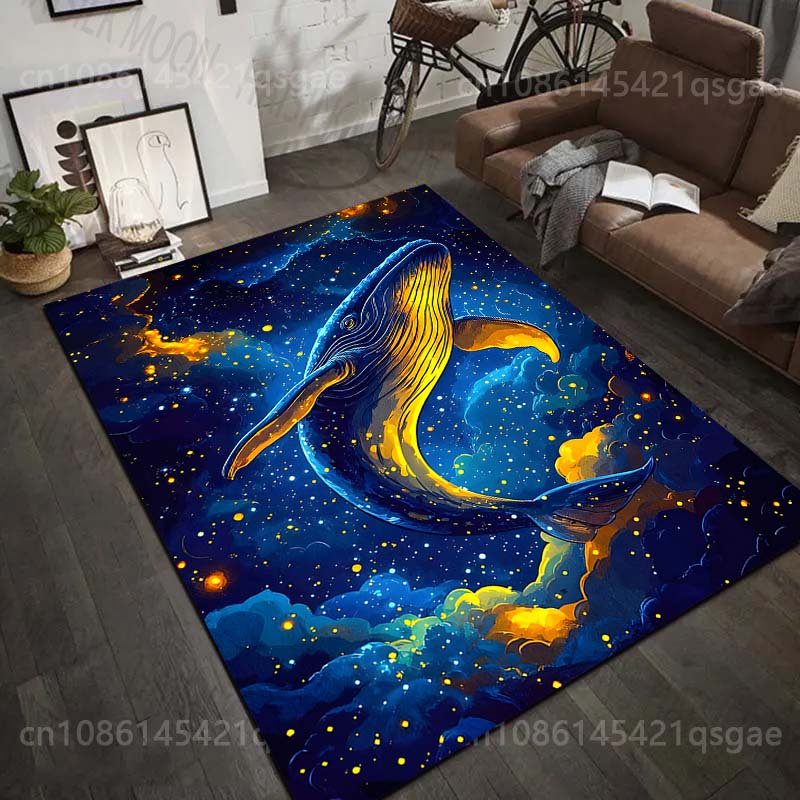 1PC Whale swimming in starry sky Print Carpet Rug for Living Room Bedroom Sofa Doormat Home Decor Non-slip Floor Mat