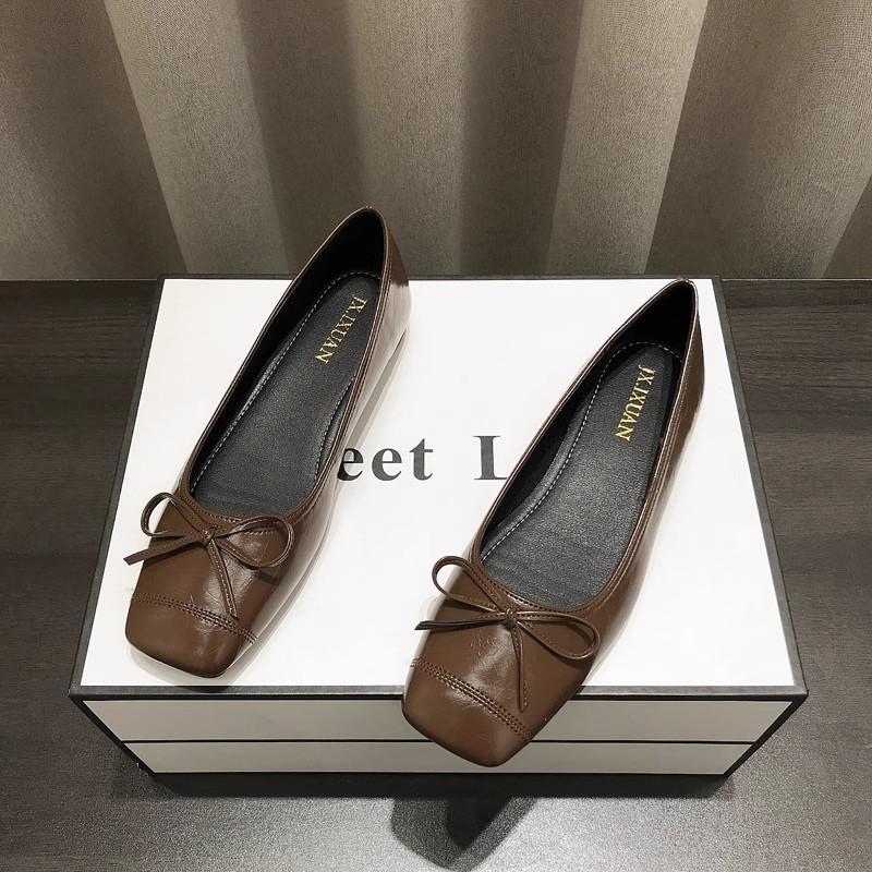 Bowtie Flat Shoes Women Ballerinas Square Toe Slip On Ballet Flats Lazy Loafers Moccasins Ladies Casual Comfort Shoes