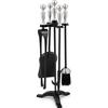 Outils De Cheminée - Amagabeli - 5 Pièces - Poignées En Argent - Fer Forgé - Noir