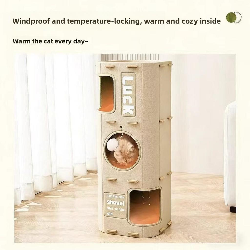 Cat Scratching Tree Bed With Multilevel Cat Cave For All Seasons Cozy Hideaway