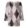 Women's Fashion Casual Printed V-Neck Seven Sleeve Button Down T-Shirt Top