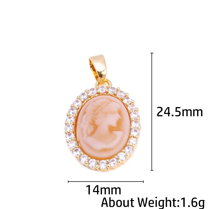 3 Colors Inlaid Zircon Oval Cameo Pendants For Necklace Making,18K Real Gold Plated Connector Charm For DIY Bracelet Material