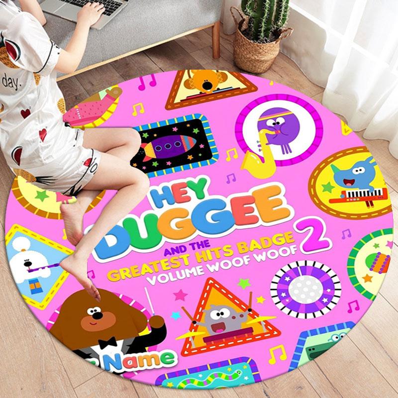 Hey Duggee Custom Name Round Area Rug,Carpet Rug for Living Room Bedroom Sofa Playroom Decor,Non-slip Floor Mat
