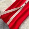 Autumn Winter Women Elegant Color Blocking Single Breasted Knitted Sweater Long Maxi Slim Bodycon Party Dresses