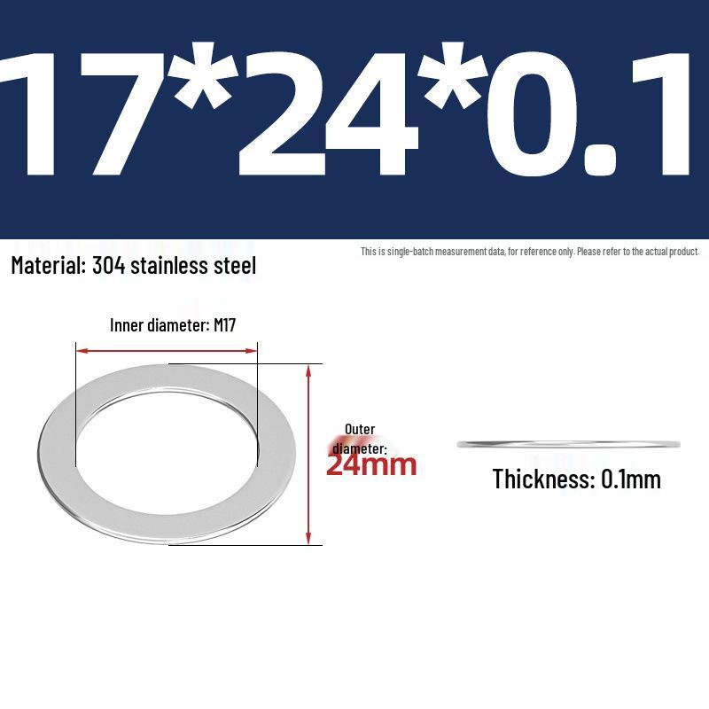 304 Stainless Steel Ultra-Thin Flat Washers - Available in Thickness: 0.1mm, 0.2mm, 0.3mm, 0.5mm