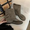 MUMIXI Blogger The Same Korean Belt Buckle Toe Inner Height Increase Cool Boots Summer Fashionable Open-toed Trousers Short Boots