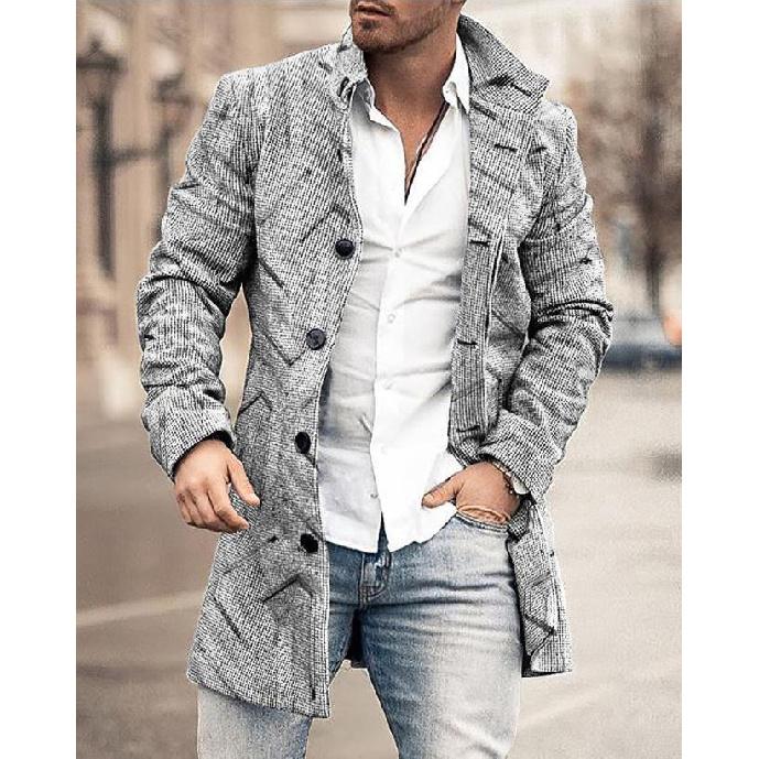 Spring New Men's Pocket Versatile Daily Retro Stand Up Collar Medium Long Woolen Coat Men's Casual Coat Men's Clothing