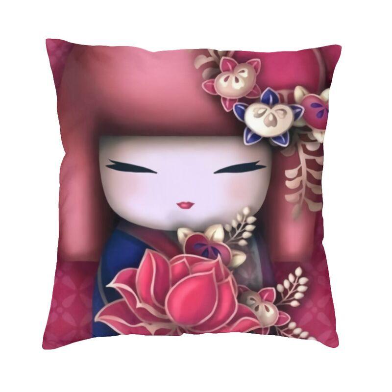 Custom Japanese Girl Sakura Kokeshi Doll Square Throw Pillow Cover Home Decorative 3D Double Side Printing Cushion Cover Room